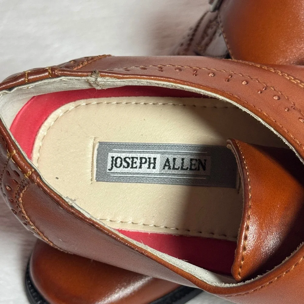 Joseph Allen Mens Oxford Brown Faux Leather Dress Shoes Stitched Eyelet Size 8